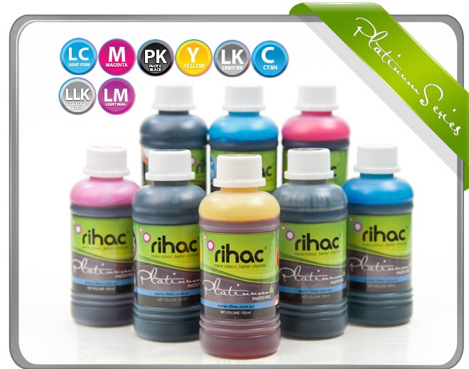 8 x 100 ml Rihac refill ink Epson R2880 printer T0961 T0962 T0963 T0964 T0965 T0966 T0967 T0968 T0969 cartridge / cartridges Cyan, Light Black, Light Cyan, Light Light Black, Yellow, Photo Black, Light Magenta, and Magenta